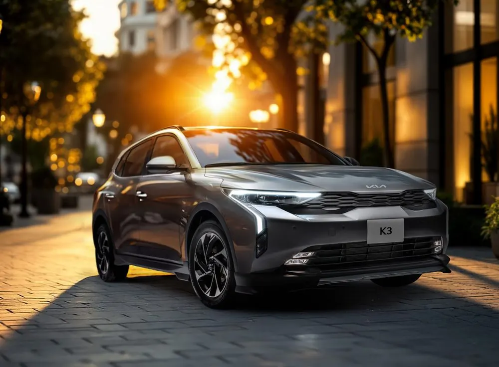 Autos — Kia K3, escena urbana al atardecer